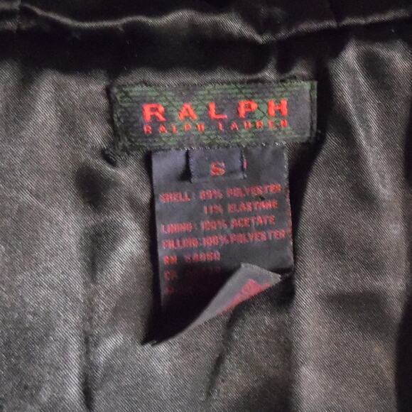 RALPH LAUREN size S black quilted hooded velour zip front jacket - Picture 6 of 6